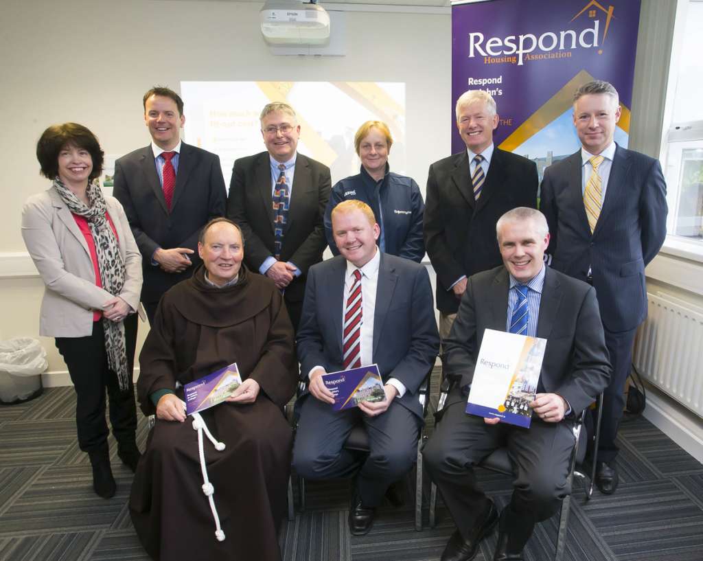 Pictured are standing from left, Susan Goulding Communications Officer, Alan Ryan AIB, Tom Power General Manager Respond Support, Catherine Power, John's College support committee, Aidan Barrett, John's College support committee, Michael Quinn, Director of Services, Waterford City & County Council. Seated are Fr Patrick Cogan CEO Respond, Minister Paudie Coffey TD and Philip O'Reilly, National Co-ordinator of Services for Older People with Respond.