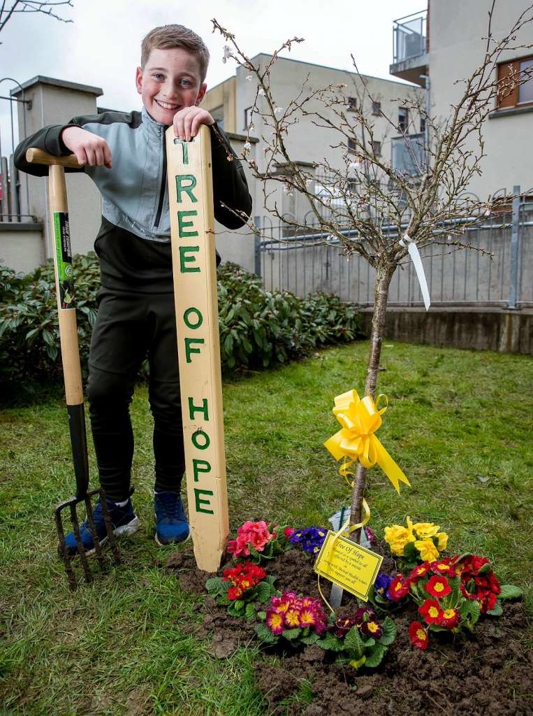 29/3/18 ***NO REPRO FEE*** Craig ORafferty aged 12 a resident at the Respond social housing development in Tallght pictured at the planting of a tree of hope this morning Pic: Marc OSullivan